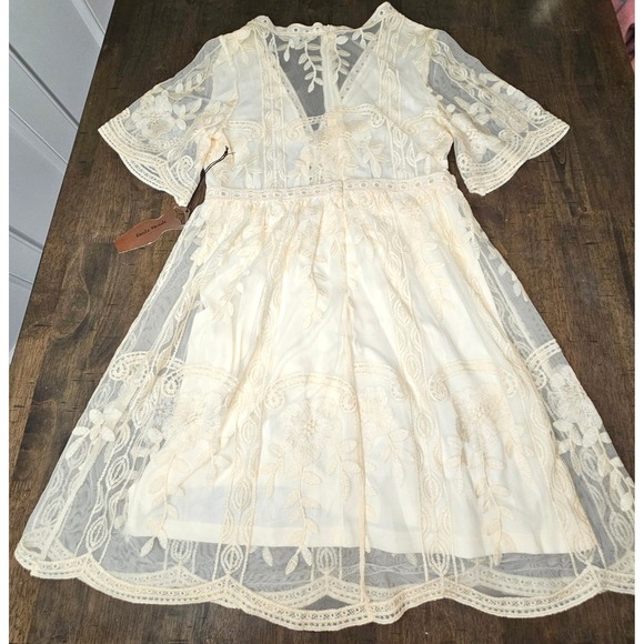 Haute Monde Ivory Lace Boho Cottagecore Prairie Dress NWT Engagement Small - Picture 6 of 9